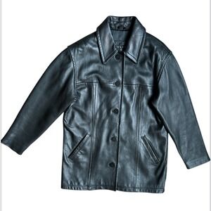 Winlit Vintage 100% Genuine Leather Jacket Black Long Button Front Men`s Size‎ M